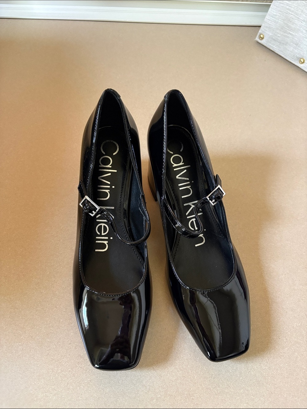 Calvin Klein Black Patent Mary Jane Pumps with Buckle